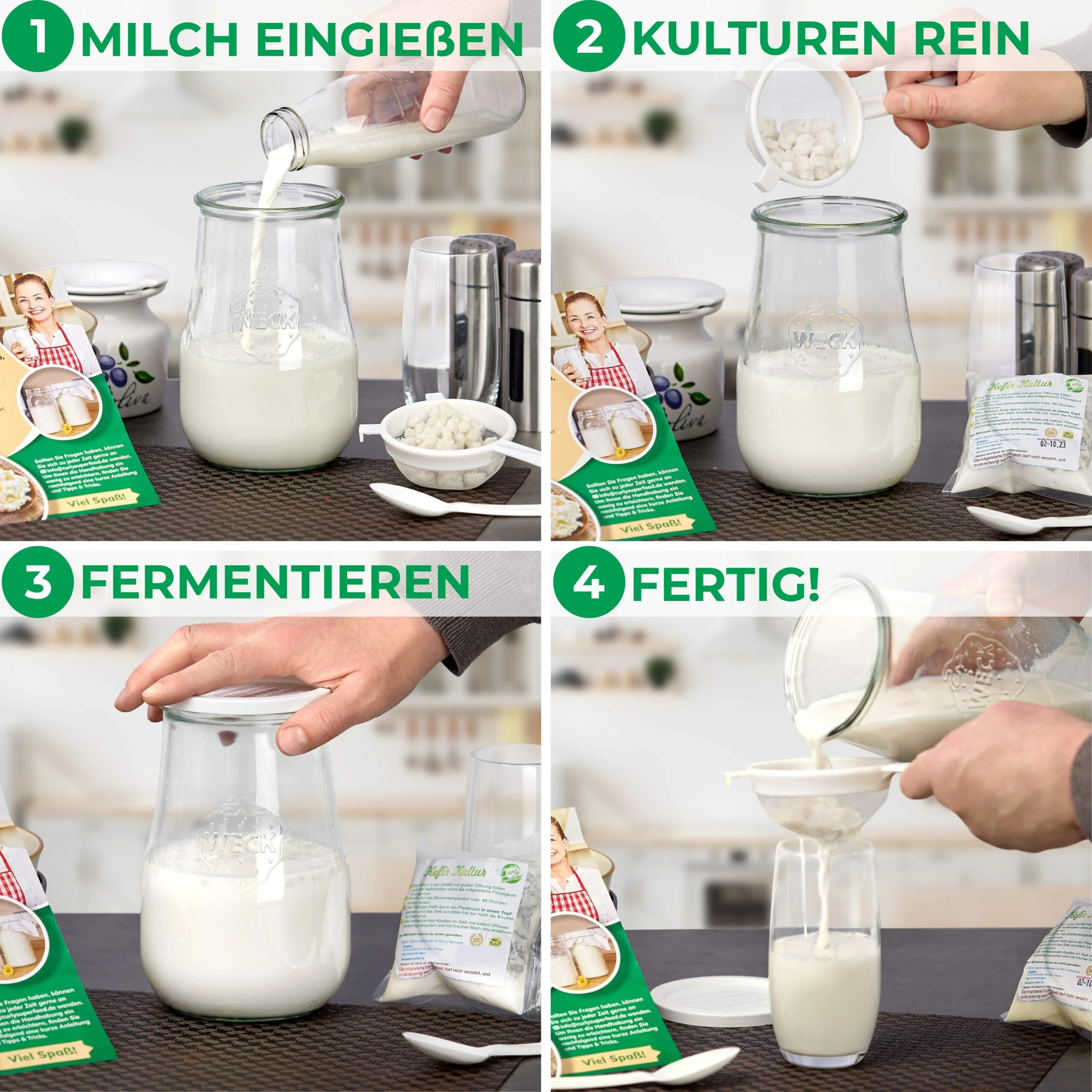 Kefir Starter Set – Milchkefir selber machen mit Bio-Kefirknollen + Zubehör - Image 4